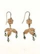 Delicate Vintage Pressed Fauna Lace Bronze Earrings with Raw Emerald Bead Accents