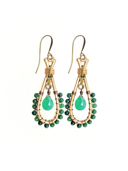 Bronze Pressed Lace Earrings with Trio of Beaded Tassels