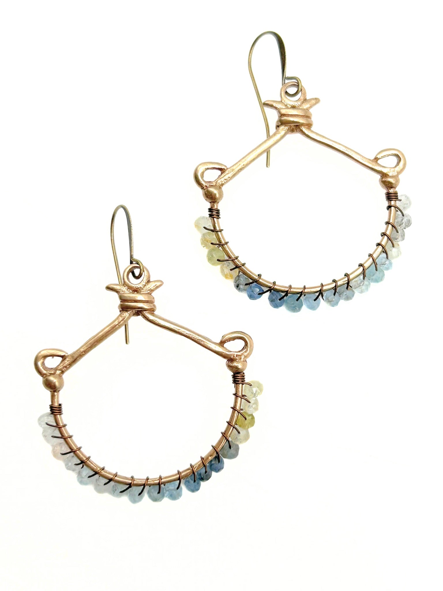 Fan Hoop Earrings with Wrapped Precious Stone Detailing
