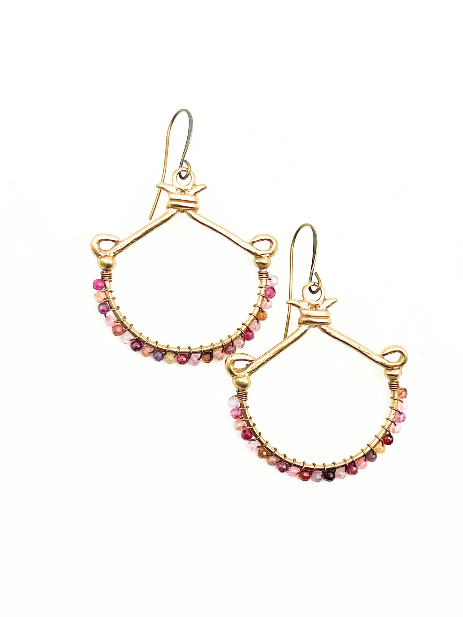Fan Hoop Earrings with Wrapped Precious Stone Detailing