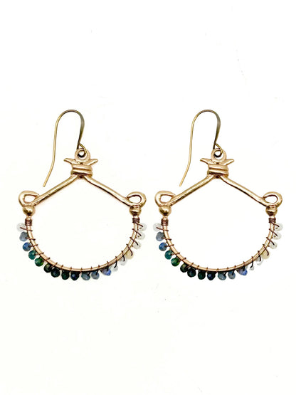 Fan Hoop Earrings with Wrapped Precious Stone Detailing