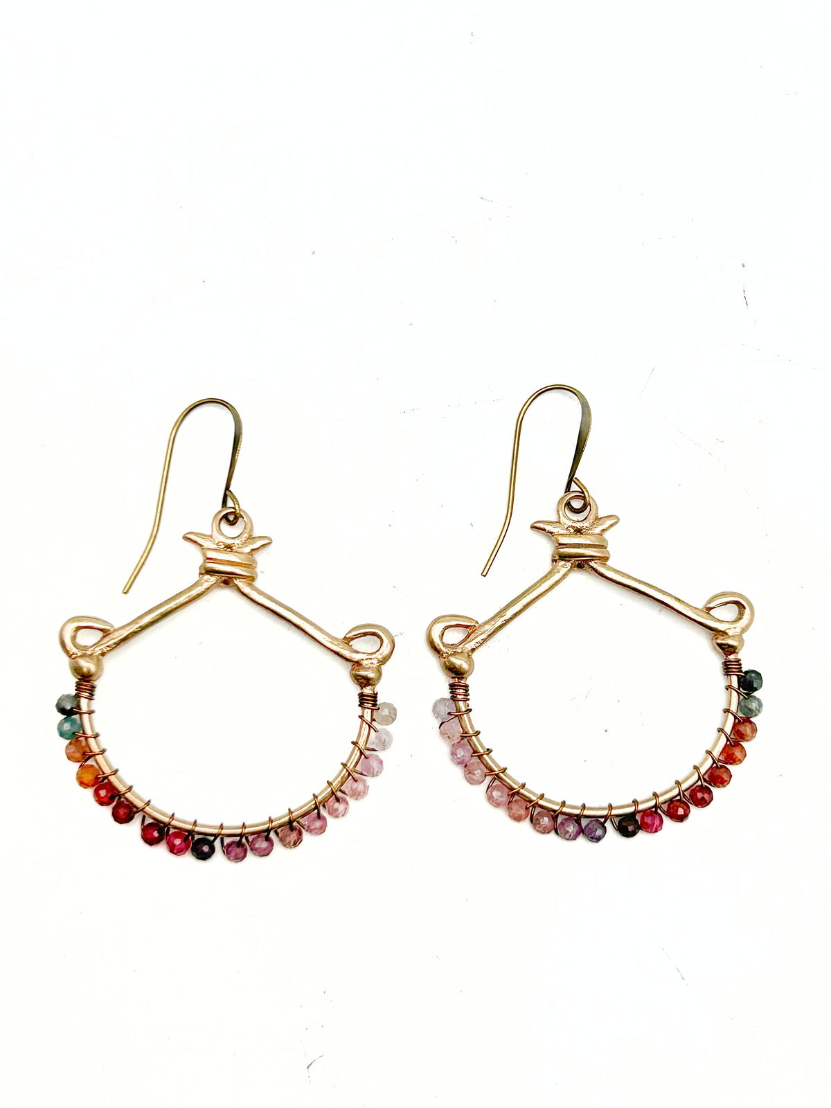 Fan Hoop Earrings with Wrapped Precious Stone Detailing