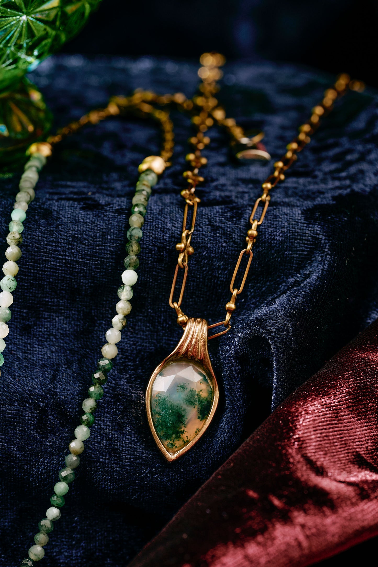 Moss Agate Pear Shaped Necklace