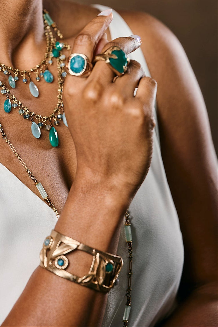 Multi Stone Bronze Cuff Bracelet