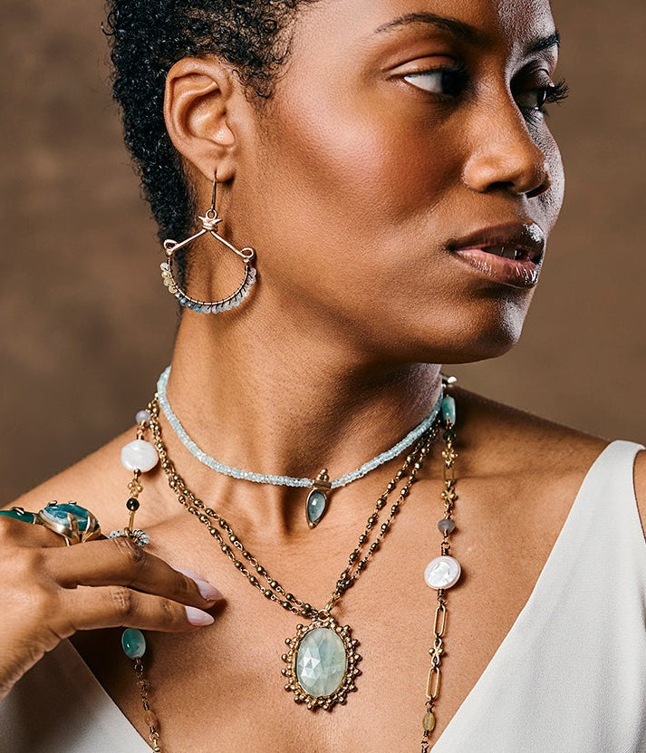 Fan Hoop Earrings with Wrapped Precious Stone Detailing