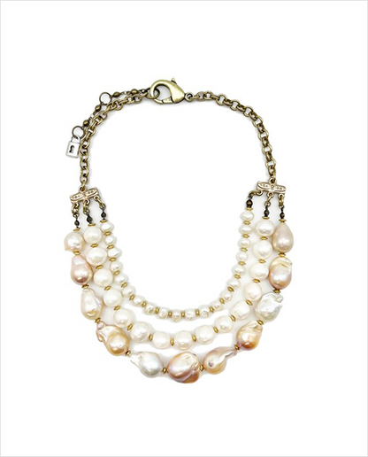 Baroque and Fresh Water Triple Strand Pearl Necklace