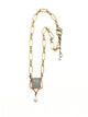Harp Styled Pendant with Rectangle Stone and Pearl Accent Necklace