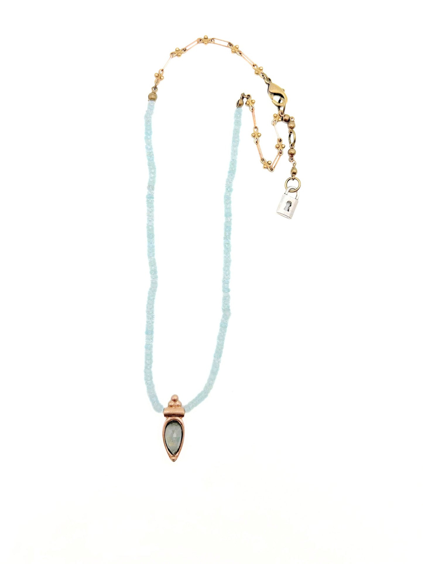 Delicate Pear Shape Stone Pendant on Beaded Chain