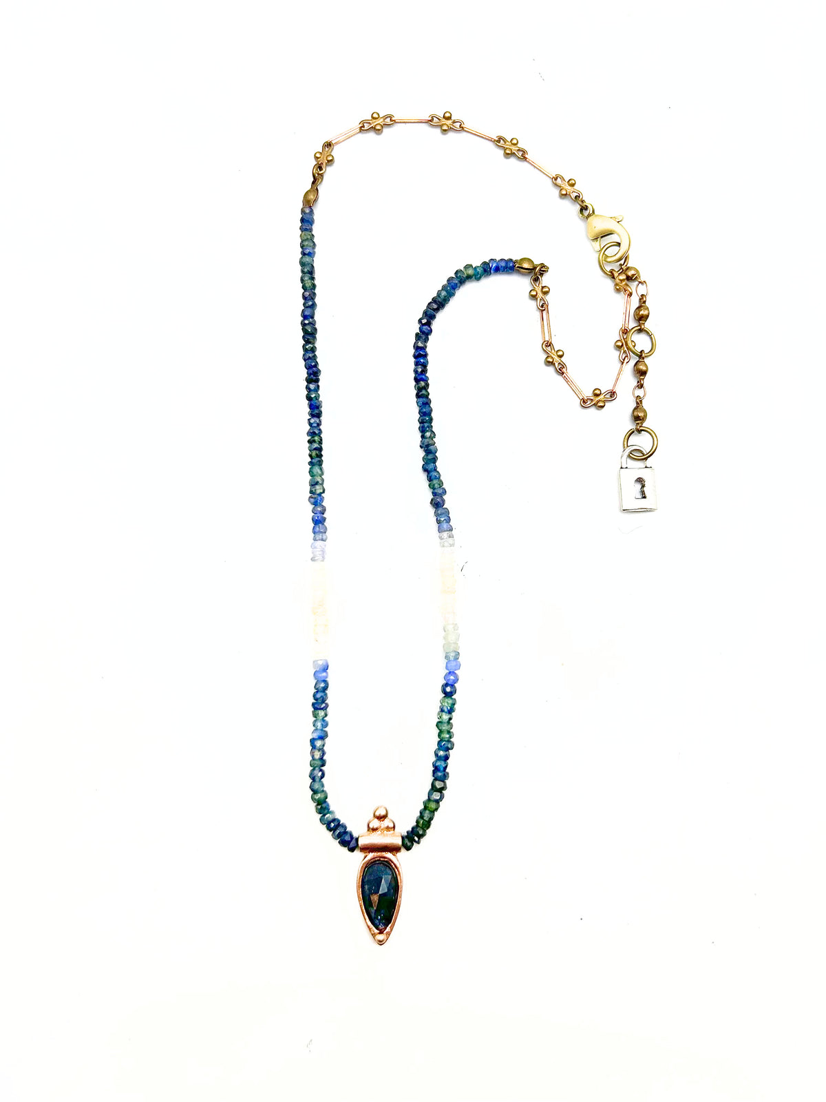 Delicate Pear Shape Stone Pendant on Beaded Chain