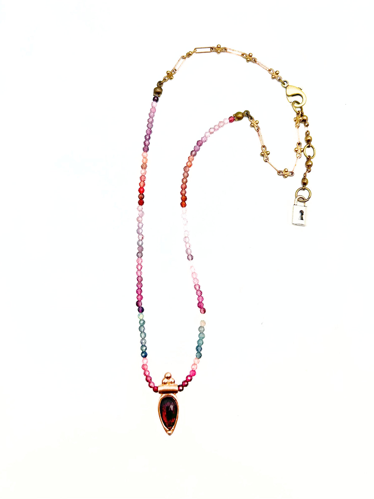 Delicate Pear Shape Stone Pendant on Beaded Chain