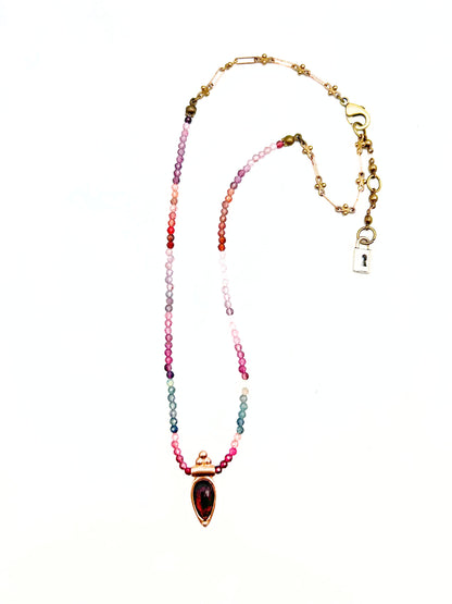 Delicate Pear Shape Stone Pendant on Beaded Chain