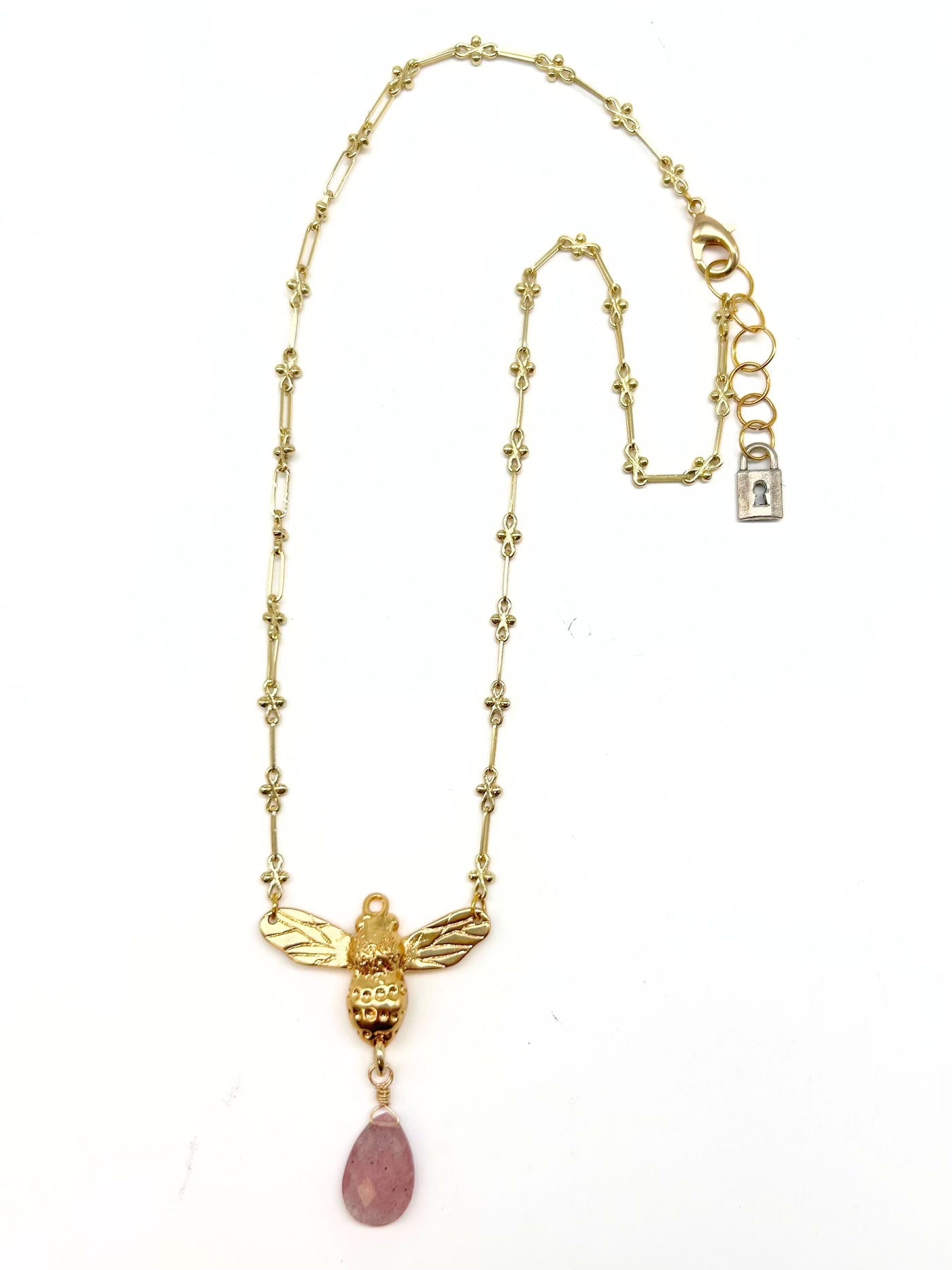 Queen Bee Pendant with Pear Shape Stone Drop on Small Brass Rosary