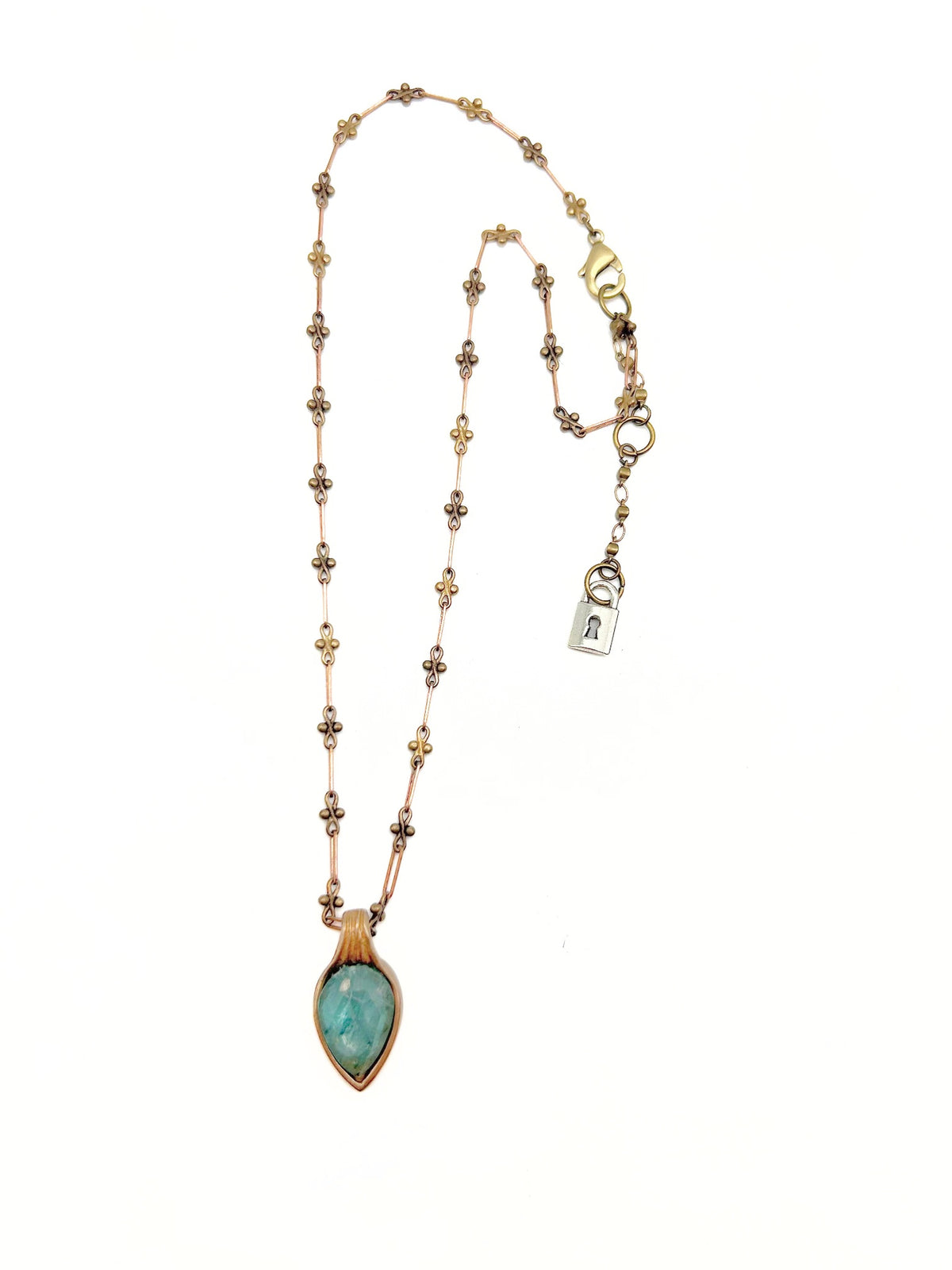 Bronze Granulated Pointed Pear Shape Pendant Necklace