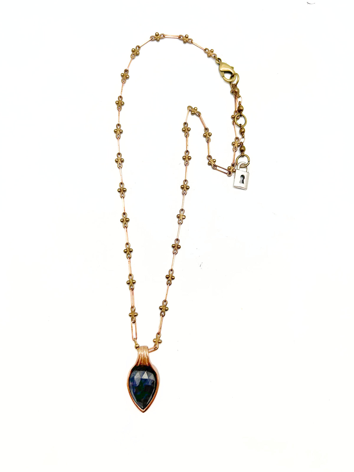 Bronze Granulated Pointed Pear Shape Pendant Necklace