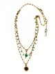 Delicate Triple Layered Pendant Drop Necklace on Beaded & Brass Rosary Chains