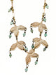 Delicate Vintage Pressed Fauna Lace Bronze Necklace with Raw Emerald Bead Accents