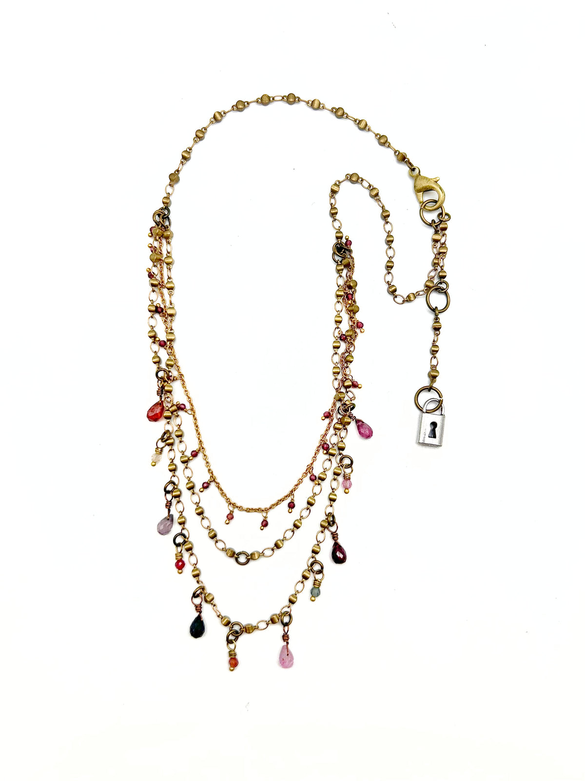 Delicate Triple Layered Necklace Featuring Spinel Briolette Drops