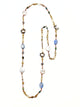 Gemstone Wrapped O-Ring Pendant, Pearl, and Multi Tourmaline Long Necklace