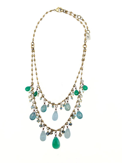 Delicate Vintage Pressed Fauna Lace Bronze Necklace with Raw Emerald Bead Accents