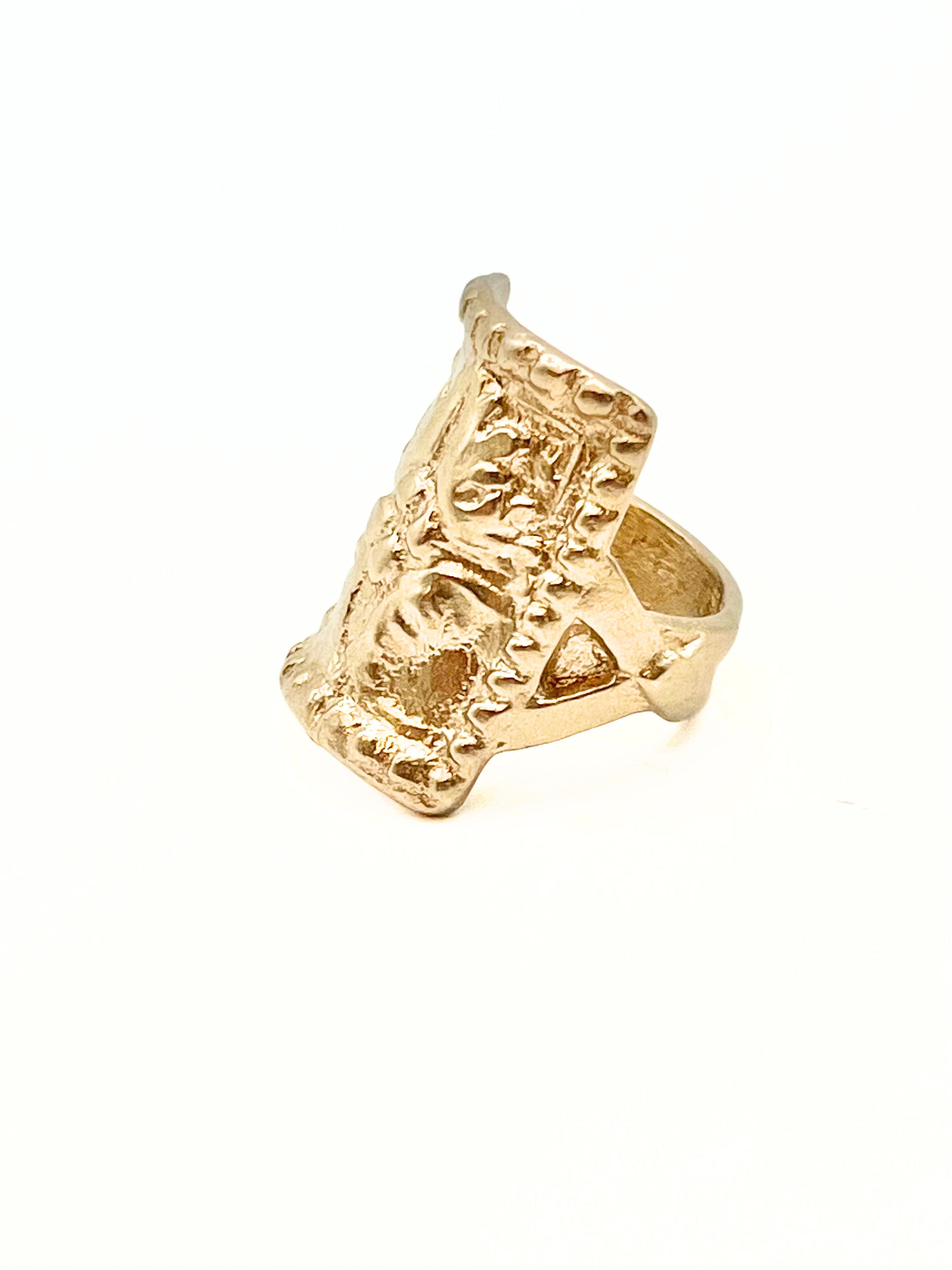Large Bronze Cocktail Ring With Lock Plate Impression – Lock & Key Design
