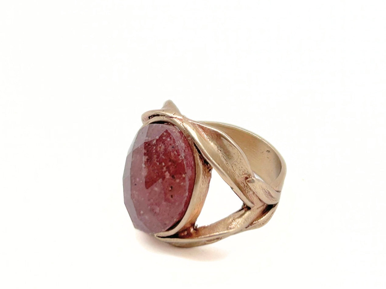 Elegant Rose Cut Oval Stone and Leaf Cocktail Ring