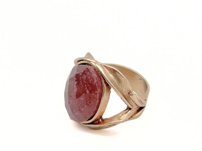 Elegant Rose Cut Oval Stone and Leaf Cocktail Ring
